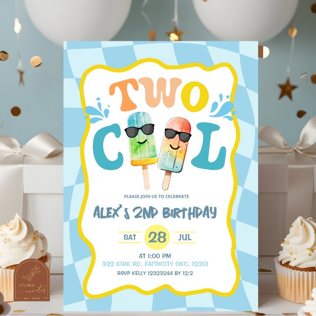 Invitation Deux Cool Popsicle Garçon Anniversaire Bleu Groovy (Créateur téléchargé)