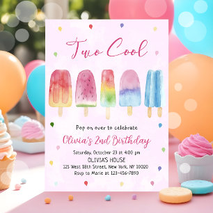 Invitation Deux Cool Rose Popsicle Fille Anniversaire