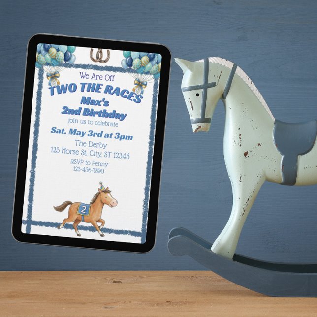 Invitation Deux Courses, Cheval Bleu 2ème Anniversaire (Créateur téléchargé)