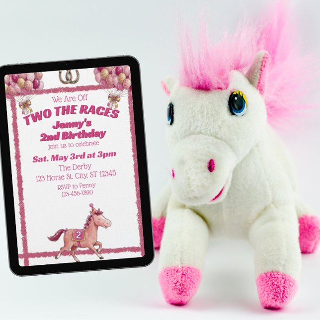 Invitation Deux courses, Cheval rose 2ème anniversaire (Créateur téléchargé)
