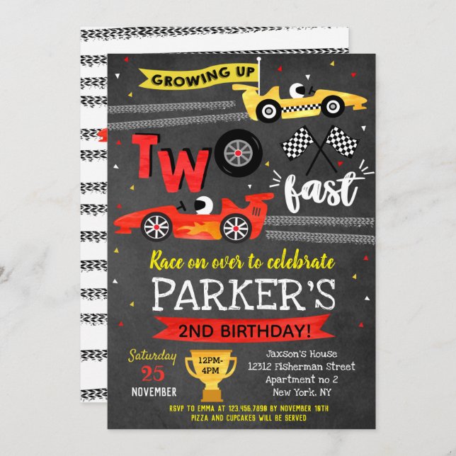 Invitation Deux courses de voitures rapides 2e anniversaire I (Devant / Derrière)