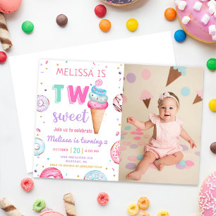 Invitation Deux crème glacée douce Donut 2e anniversaire Phot