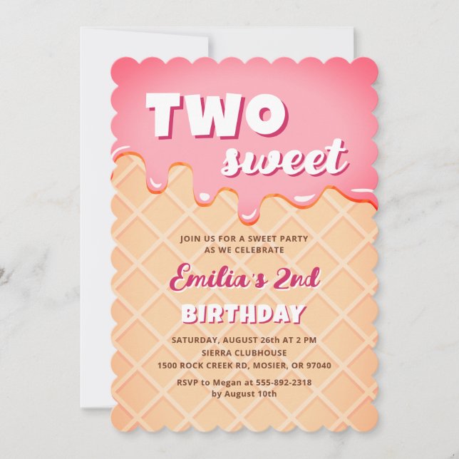 Invitation Deux crème glacée douce Fille d'été 2e fête d'anni (Devant)