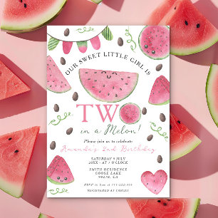 Invitation Deux dans un Melon Cute Watermelon Girl 2e anniver