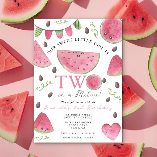 Invitation Deux dans un melon Mignon Fille au melon d'eau 2èm (Créateur téléchargé)