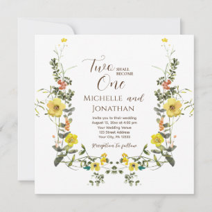 Invitation Deux Deviendront Un Fleurs Jaunes Mariage de la Bi