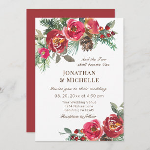 Invitation Deux deviennent un hiver Red Roses Mariage chrétie