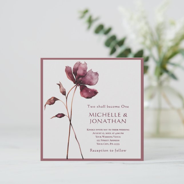 Invitation Deux deviennent une Fleur Bourgogne Mariage modern (Debout devant)