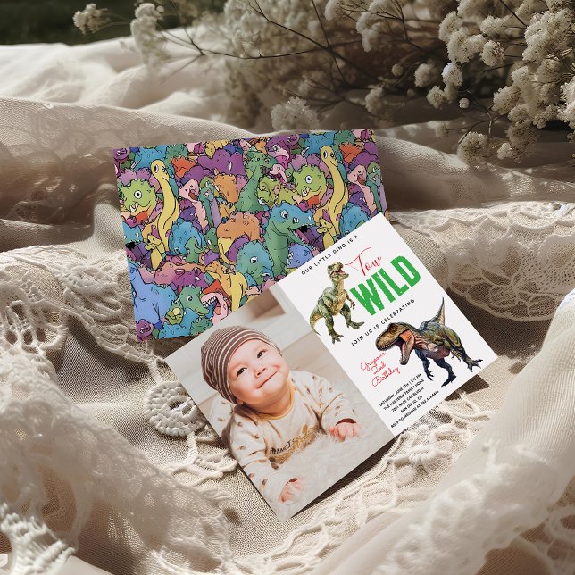 Invitation Deux Dino Wild Party Boy Dinosaur 2e anniversaire (Créateur téléchargé)