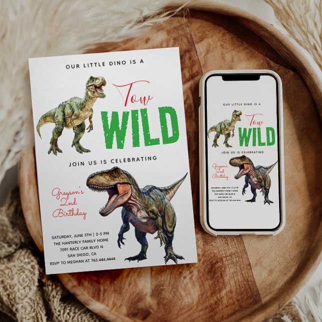 Invitation Deux Dino Wild Party Boy Dinosaur 2e anniversaire (Créateur téléchargé)