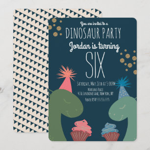 Invitation Deux Dinosaures Cupcakes Glittler Confetti