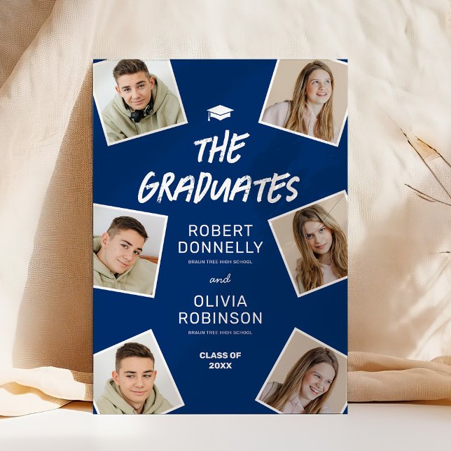 Invitation Deux diplômés Photo Blue Joint Graduation (Créateur téléchargé)