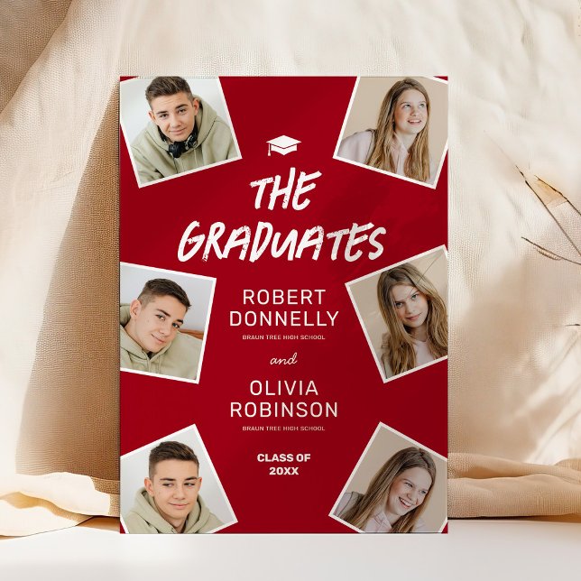 Invitation Deux diplômés Photo Red Joint Graduation (Créateur téléchargé)