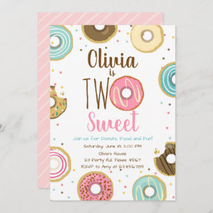 Invitation Deux douce fille Donut rose 2e anniversaire