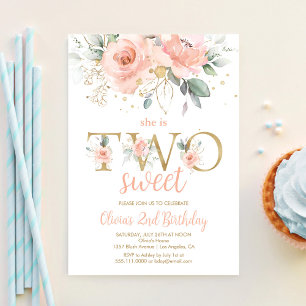 Invitation DEUX Douce Fleur Rose Gold Deuxième Anniversaire