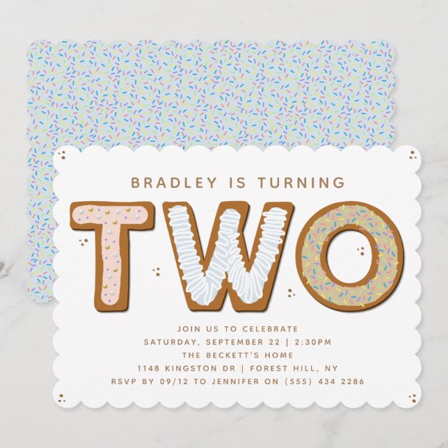 Invitation DEUX douces 2e anniversaire (Devant / Derrière)