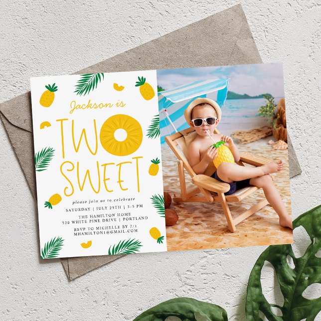 Invitation Deux Douces Fête d'anniversaire de 2 ans d'ananas (Créateur téléchargé)