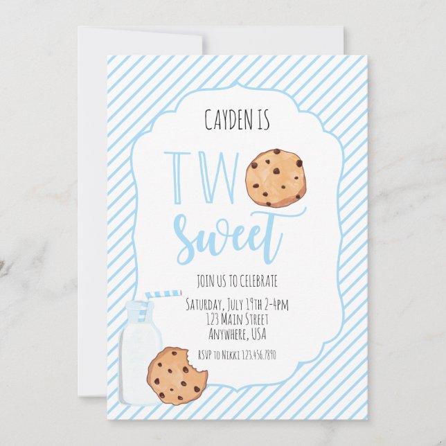 Invitation Deux doux lait et biscuits garçon 2e anniversaire (Devant)