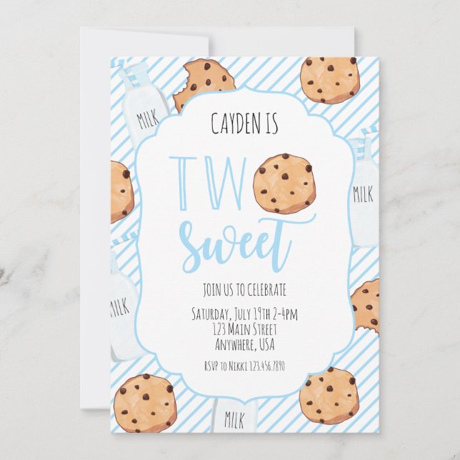 Invitation Deux doux lait et biscuits garçon 2e anniversaire (Devant)