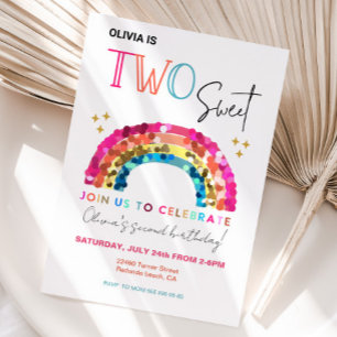 Invitation DEUX Doux mignon brillant arc-en-ciel 2e anniversa