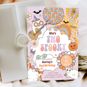 Invitation Deux Éffrayant Retro Halloween fille deuxième anni