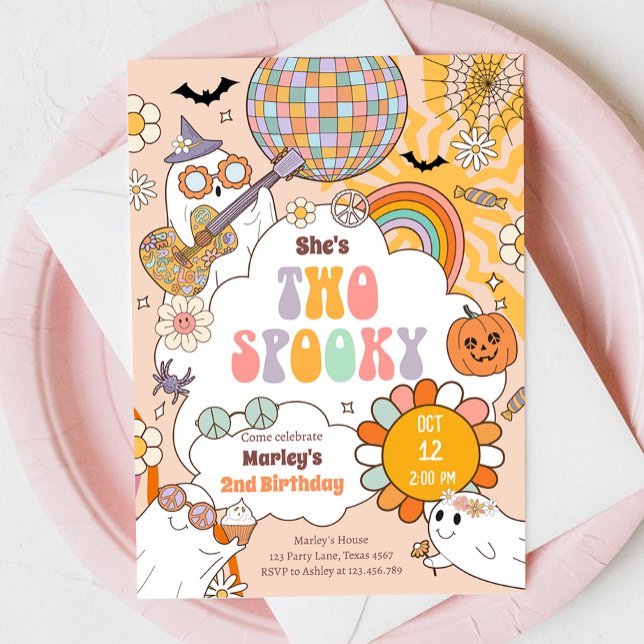 Invitation Deux Éffrayant Retro Halloween fille deuxième anni (Créateur téléchargé)