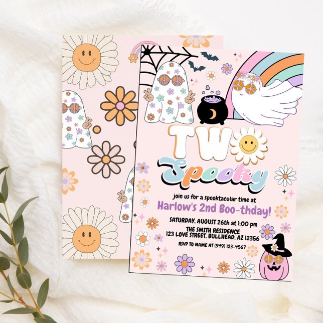 Invitation Deux Éffrayant Super fantôme Hippie Halloween Anni (Créateur téléchargé)