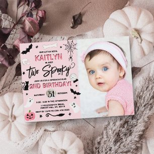 Invitation Deux Éffrayants ! Filles Halloween 2e anniversaire