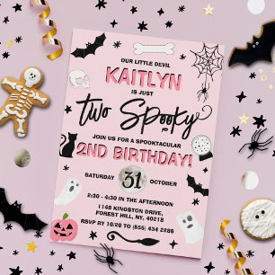 Invitation Deux Éffrayants ! Filles Halloween 2e anniversaire