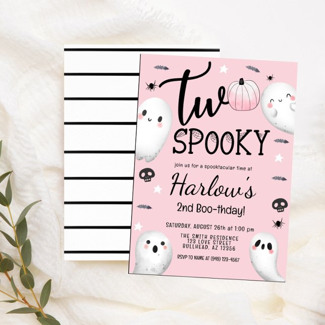 Invitation Deux Éffrayants Ghost Pastel Pink Halloween Annive (Créateur téléchargé)