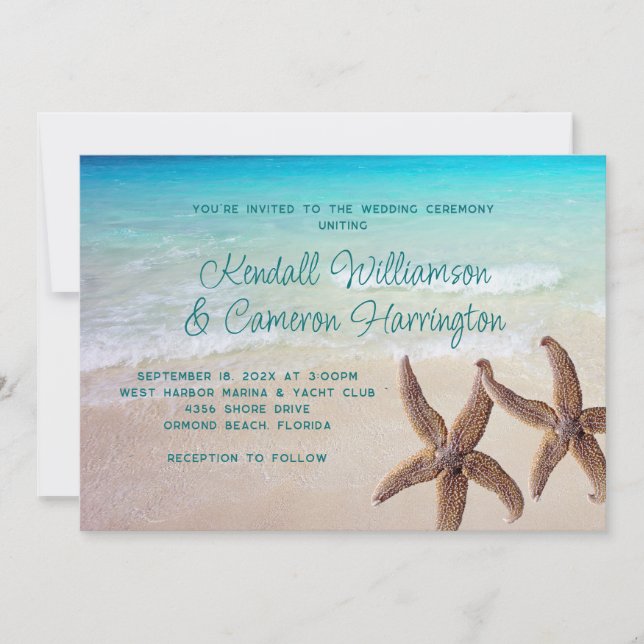 Invitation Deux étoiles de mer Mariage côtier des mers tropic (Devant)