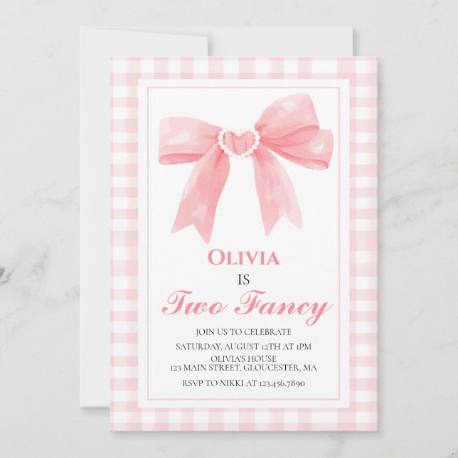 Invitation Deux Fancy Pink Bow précoce Coquette 2e anniversai (Devant)