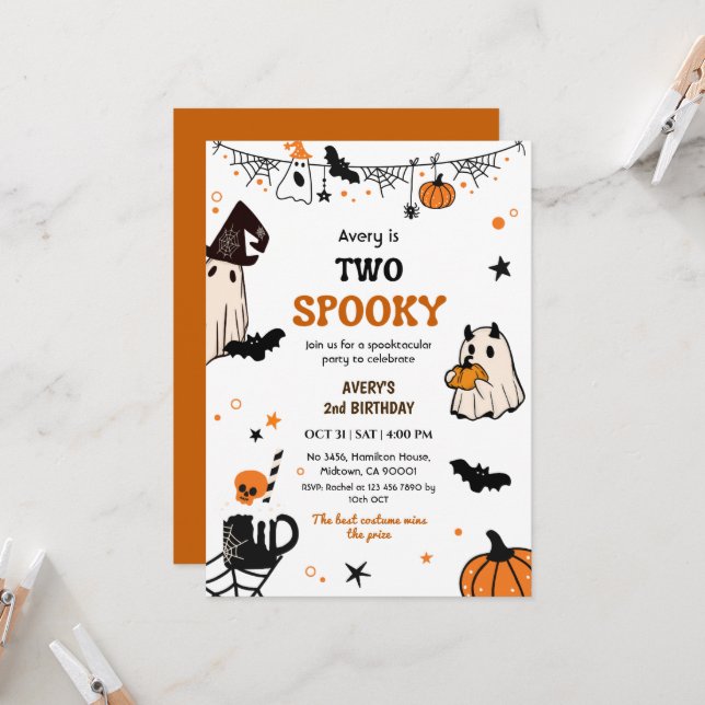 Invitation Deux Fantômes de Joyeux Anniversaire d'Halloween D (Devant/Arrière en situation)