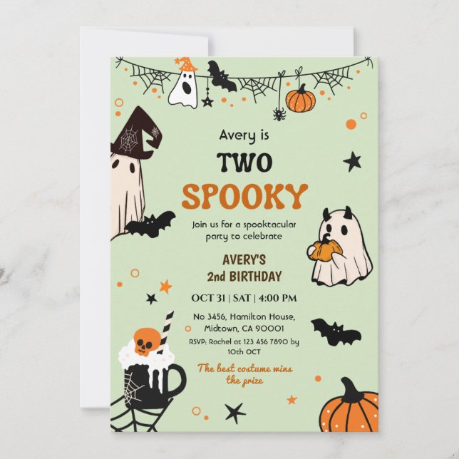 Invitation Deux Fantômes Drôles d'Anniversaire Halloween (Devant)