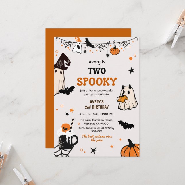 Invitation Deux Fantômes Drôles d'Anniversaire Halloween Mign (Devant/Arrière en situation)