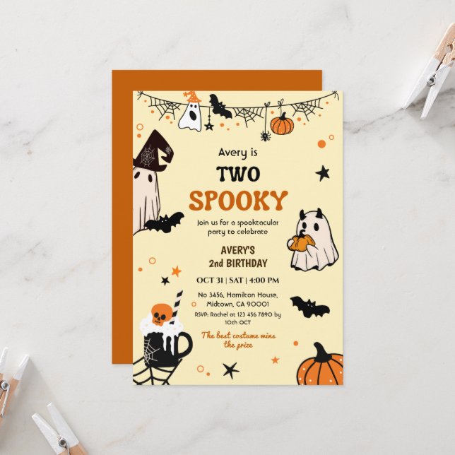 Invitation Deux Fantômes Drôles d'Anniversaire Halloween pour (Devant/Arrière en situation)