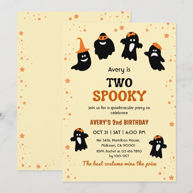 Invitation Deux fantômes fantaisistes mignons d'anniversaire  (Devant / Derrière)