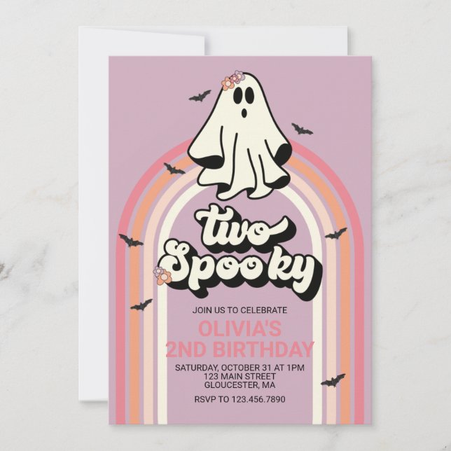 Invitation Deux Fantômes Rétro d'Halloween pour un Anniversai (Devant)