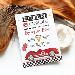 Invitation Deux Fast 2 Curieux Red Vintage Car Boy Anniversai