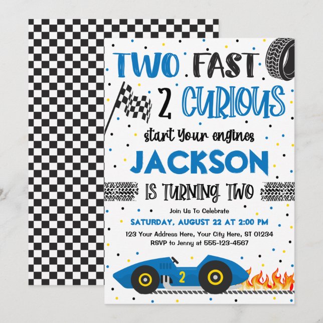 Invitation Deux Fast 2 Curious Birthday Invitation, Boy Racin (Devant / Derrière)