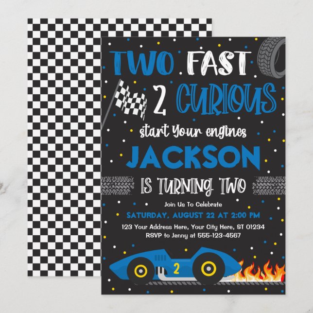 Invitation Deux Fast 2 Curious Birthday Invitation, Boy Racin (Devant / Derrière)