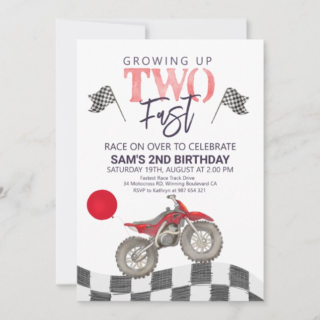 Invitation Deux Fast Birthday Dirt vélo thème Invitation. (Devant)