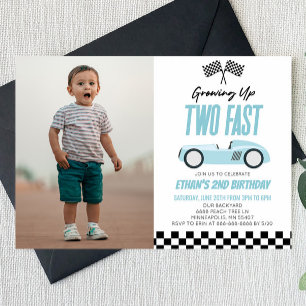 Invitation Deux Fast Blue Race Car 2e fête d'anniversaire