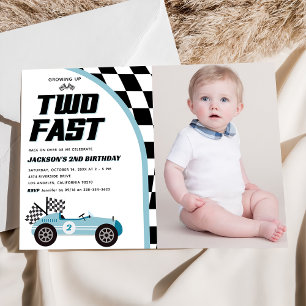 Invitation Deux Fast Blue Race Car Anniversaire Photo