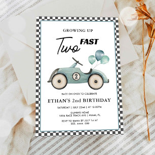 Invitation DEUX Fast Blue Race Car Boys 2e anniversaire