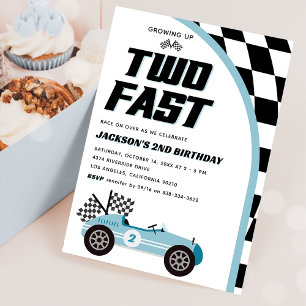 Invitation Deux Fast Blue Race Car fête d'anniversaire