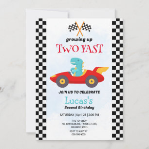 Invitation Deux Fast Dinosaur Race Car 2e fête d'anniversaire