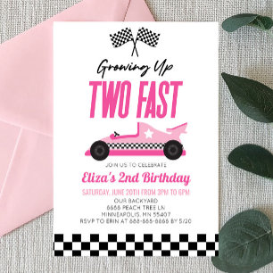 Invitation Deux Fast Pink Race Car 2e fête d'anniversaire