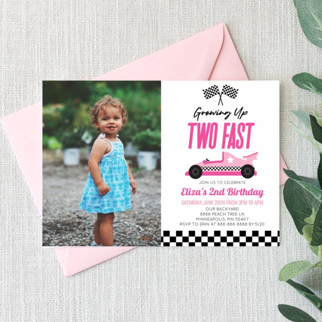 Invitation Deux Fast Pink Race Car 2e fête d'anniversaire (Créateur téléchargé)