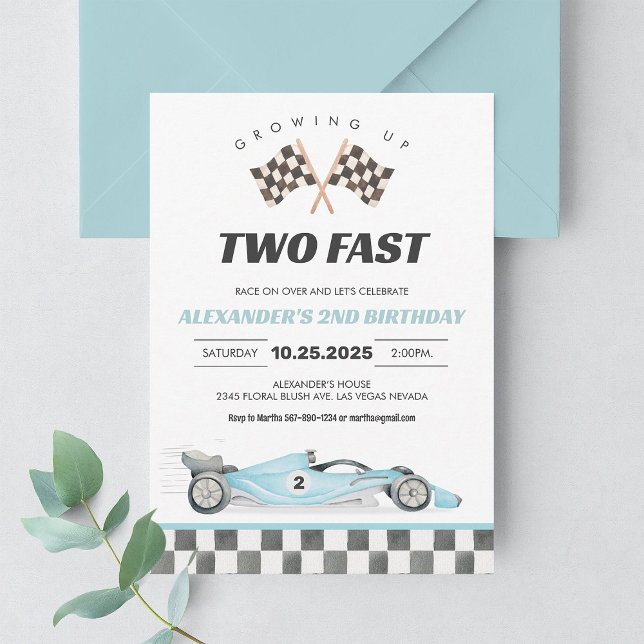 Invitation DEUX Fast Race Car 2e anniversaire (Créateur téléchargé)